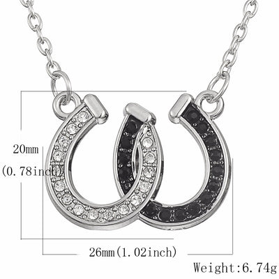 Lucky black & white Double Horseshoe Pendant necklace