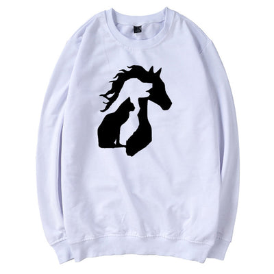 Cat Dog and Horse Sweatshirt O-neck Pullover