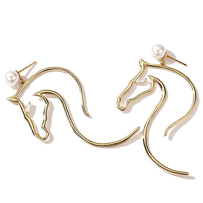 Elegant Horse Head Imitation Pearl Earrings Pendant (Gold)