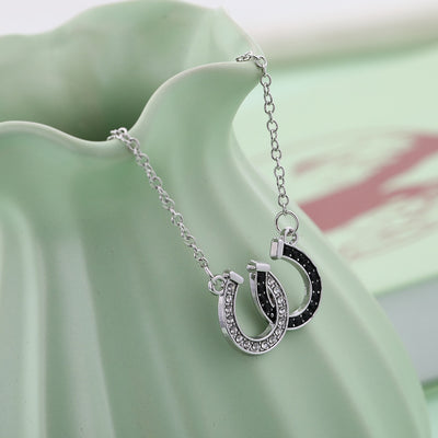 Lucky black & white Double Horseshoe Pendant necklace